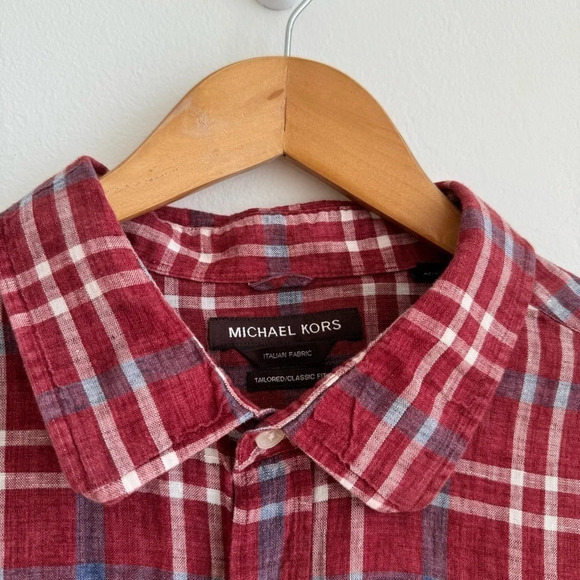 Michael Kors XXL Plaid Linen Shirt Long Sleeve Button Down Italian Fabric - Picture 3 of 8